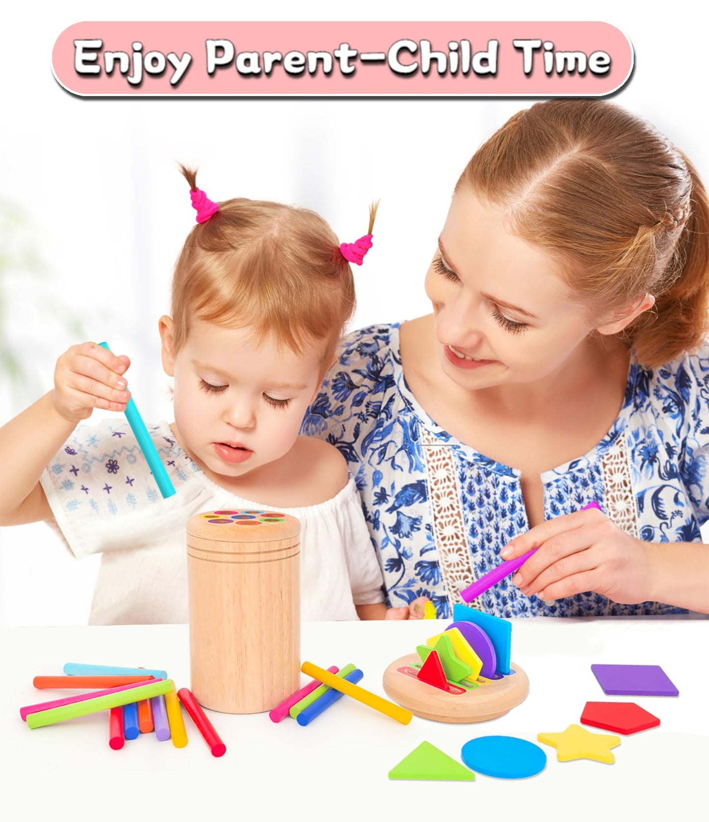 Learning Color Sorting Toys For Toddlers,Wooden Montessori Toys For 1 2 3 Year Old,Color & Shape Sorting Sensory Matching Games,Fine Motor Skills Sensory Toys For 1+ Year Old Baby Boys Girls Gifts