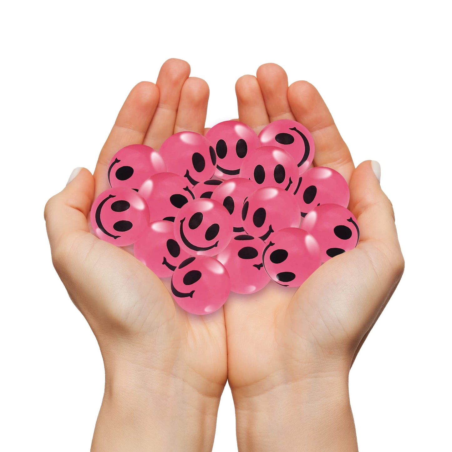Artcreativity Pink Glow In The Dark Smile Face Bouncing Balls - Bulk Pack Of 36-1 Inch High-Bounce Bouncy Balls For Kids, Glowing Party Favors And Goodie Bag Fillers For Boys And Girls