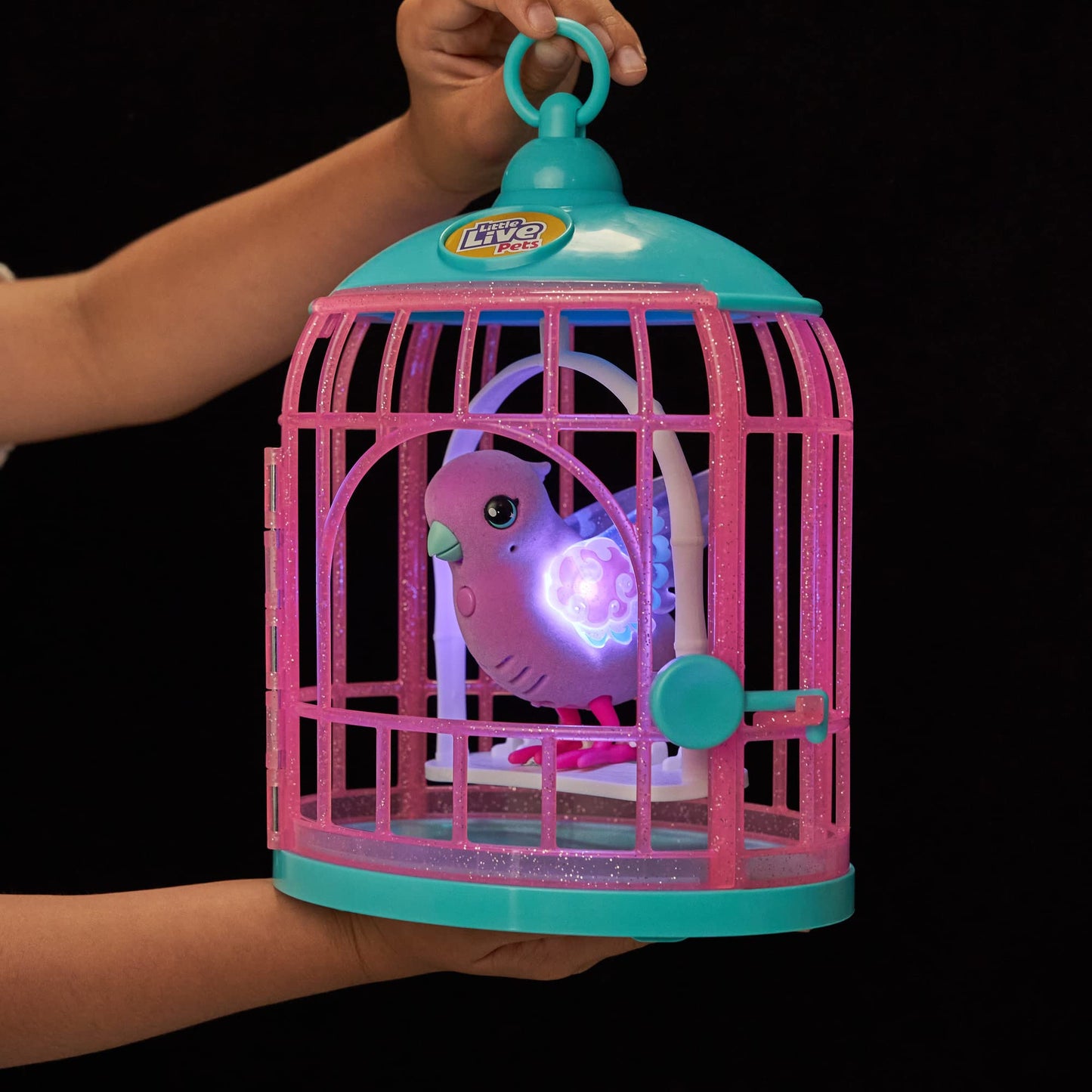 Little Live Pets - Lil Bird & Bird Cage: Polly Pearl, New Light Up Wings with 20 + Sounds, and Reacts to Touch