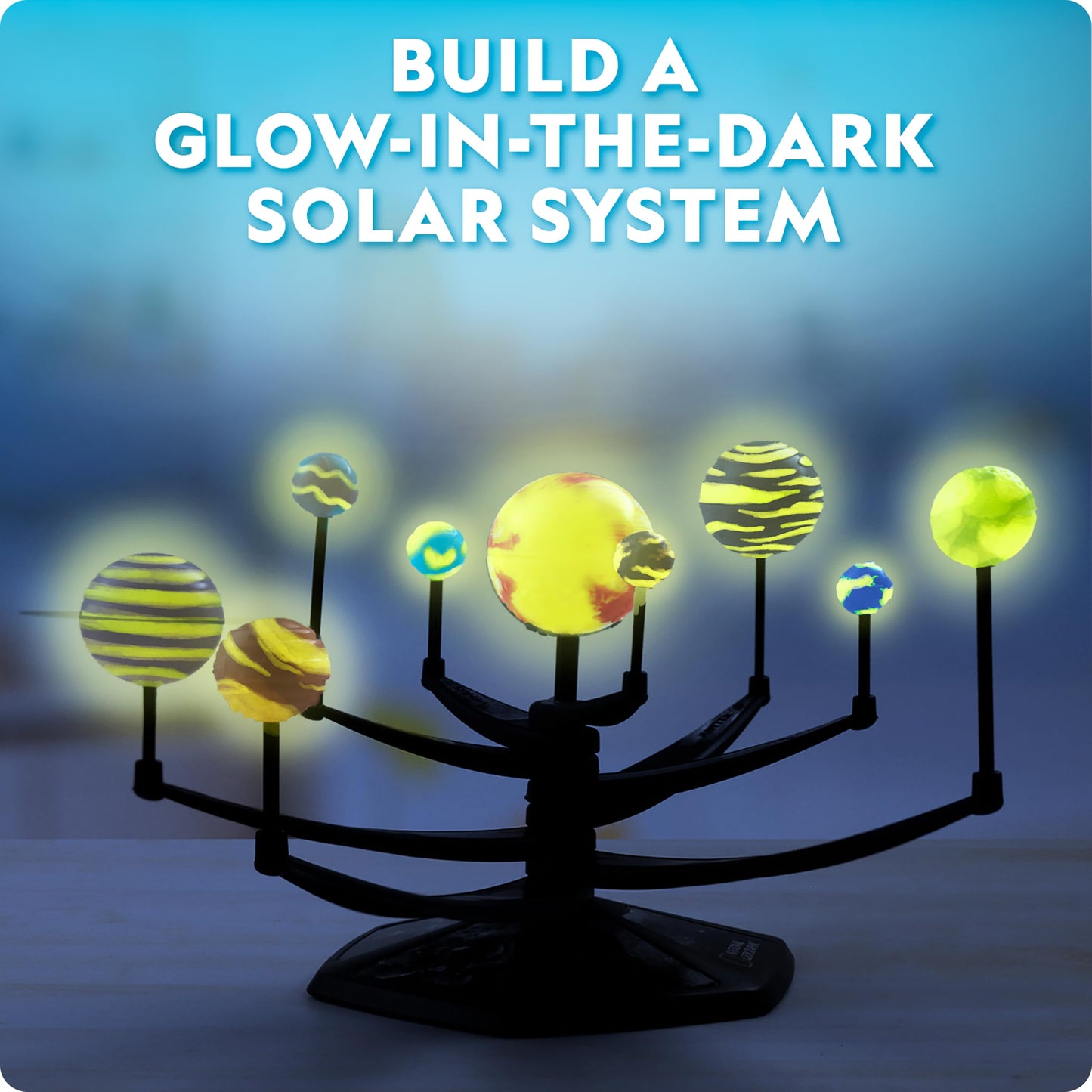 Blue Marble National Geographic Glow-In-The-Dark Solar System Model Kit For Kids - Build & Paint A 3D Planetary Model With Movab