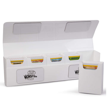 Monster Protectors Magnetic Five Deck Box - White, Holds 375 Gaming Tcgs, Self-Locking Closure, Compatible W Standard & Smaller Size Gaming Trading Cards, Removable Construction