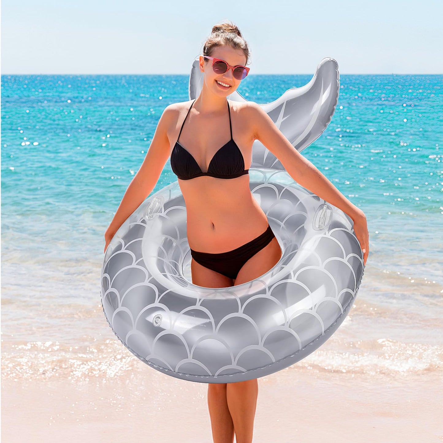 Moko Inflatable Swimming Ring With Handles For Adults, Swimming Tube Cute Pool Float Tube Decorations Swim Tubes Outdoor Pool Be