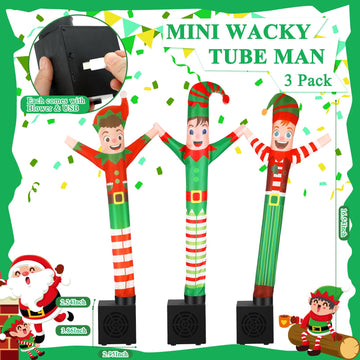 Poen 3 Pcs Winter Mini Inflatable Tube Man Gift Wacky Waving Inflatable Tube Guy With Blower Desktop Mini Dancer Tubes Man Gift For Winter Man Women Birthday Party Decoration(Elf)