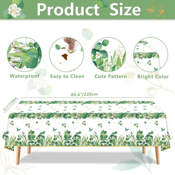 4 Pack Sage Green Eucalyptus Leaf Tablecover Sage Greenery Tablecloth Plastic Green Leaves Rectangular Greenery Table Cloths For