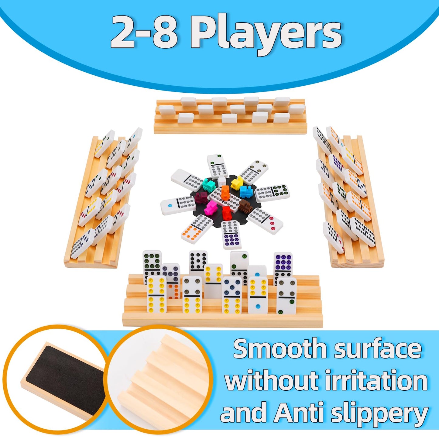 Mexican Train Dominoes Set With 8 Wooden Racks, Upgraded Double 12 Dominos Set For Kids, Adults Travel Mexican Train Set With 91