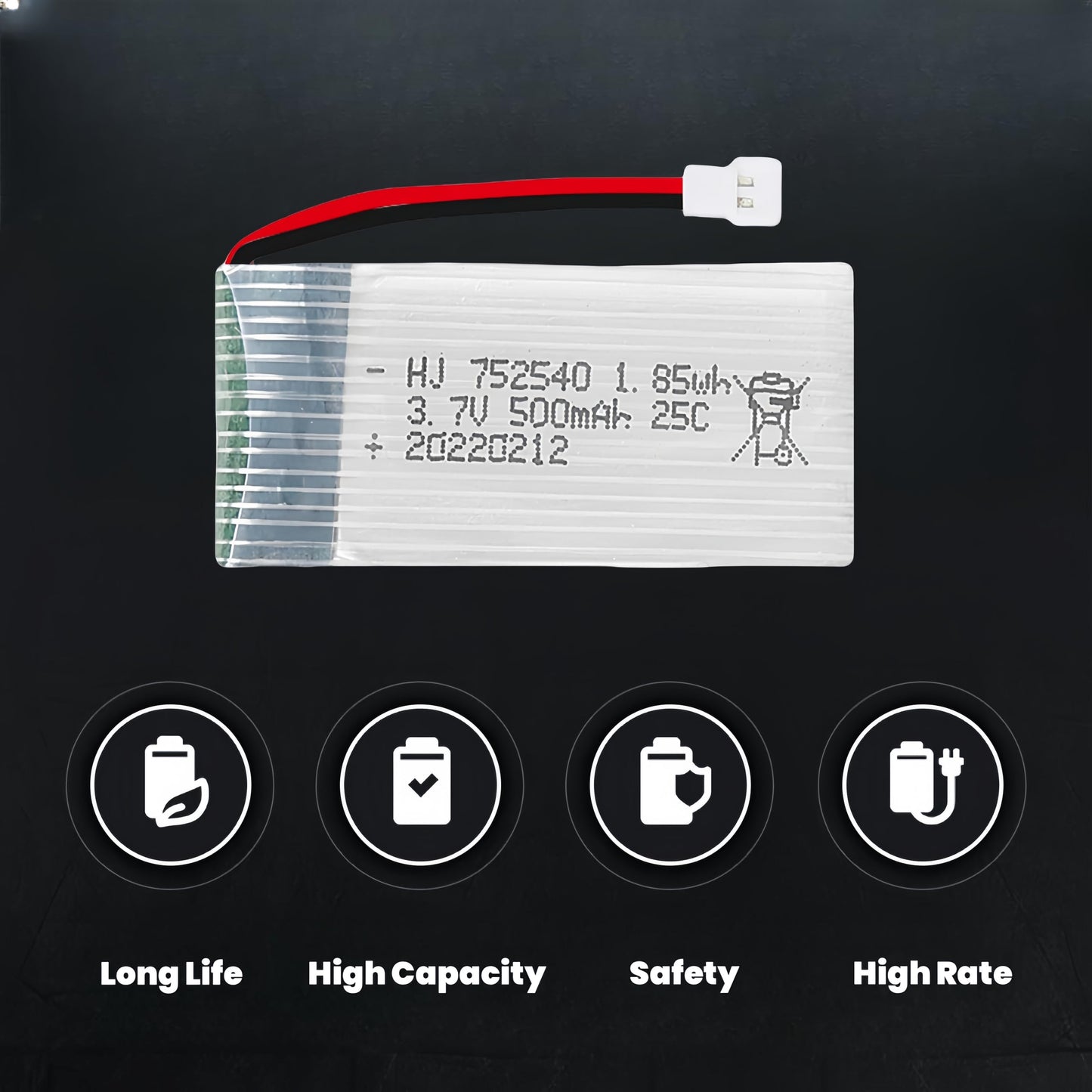 2 Pcs 3.7V 500Mah 25C 752040 Rechargeable Lipo Battery With Usb Charger For Syma X5C Cheerson Cx30 Skytech M68 Bbs 868 Quadcopte