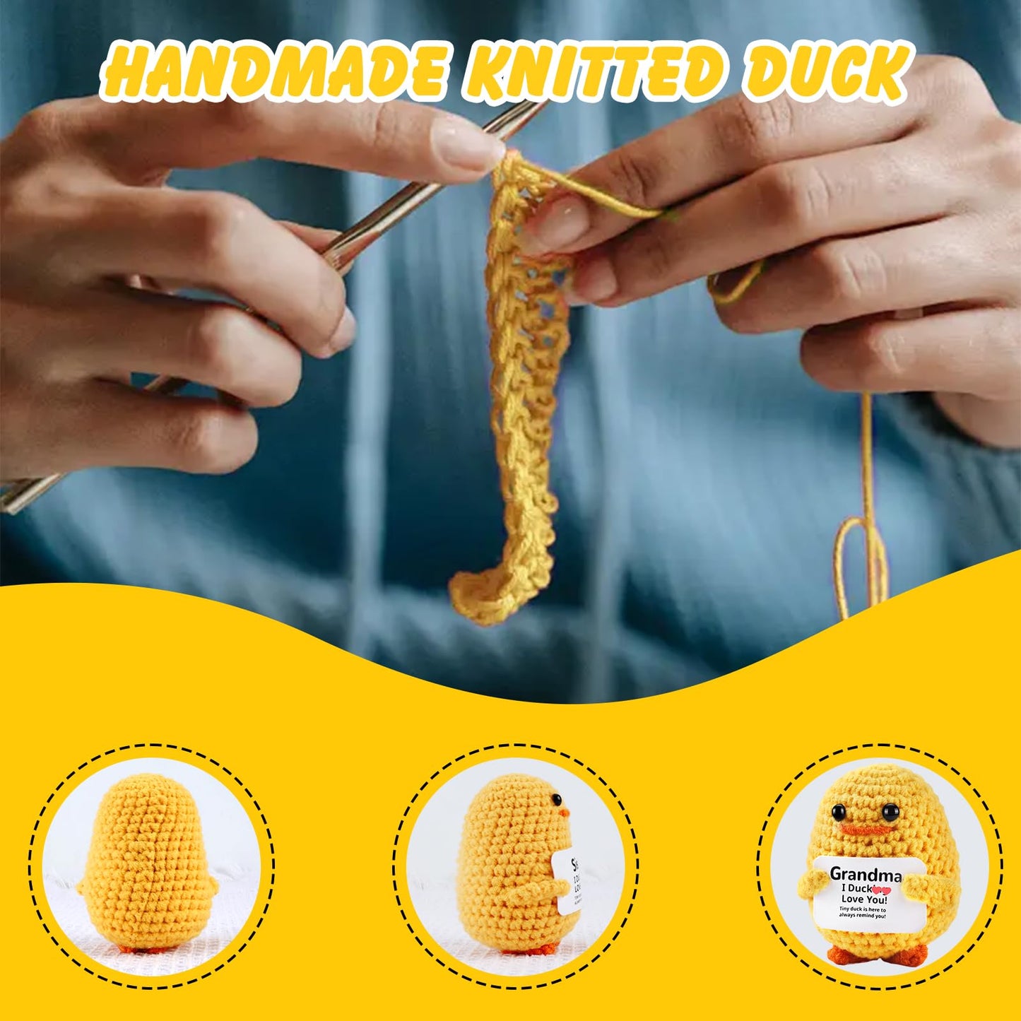Zlsptk Positive Crochet Animals Duck Emotional Support Plush Funny Gift For Women Friends Grandma Birthday Emotional Support Dol