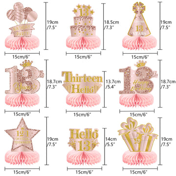 9Pcs 13Th Birthday Decorations Pink Rose Gold Honeycomb Centerpieces For Girls,Happy 13Th Birthday Table Centerpieces Party Supp