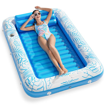 Inflatable Tanning Pool Lounger Float - Jasonwell 4 In 1 Sun Tan Tub Sunbathing Pool Lounge Raft Floatie Toys Water Filled Bed Mat Pad For Adult Blow Up Kiddie Pool Kids Ball Pit Pool (L)