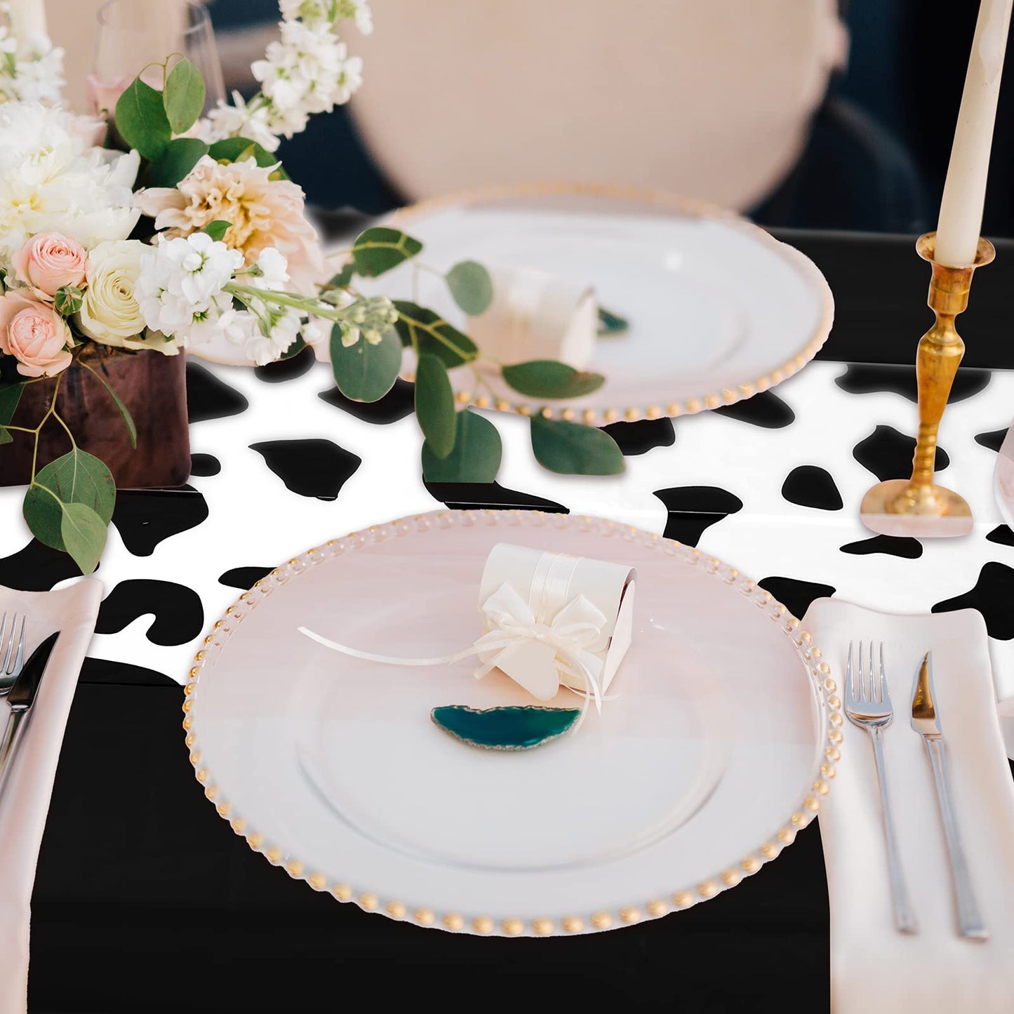 Oudain 3 Pcs 54 X 108 Inch Cow Table Cloths For Party Cow Tablecloth Paisley Table Runner Table Cover Rectangular Birthday Party