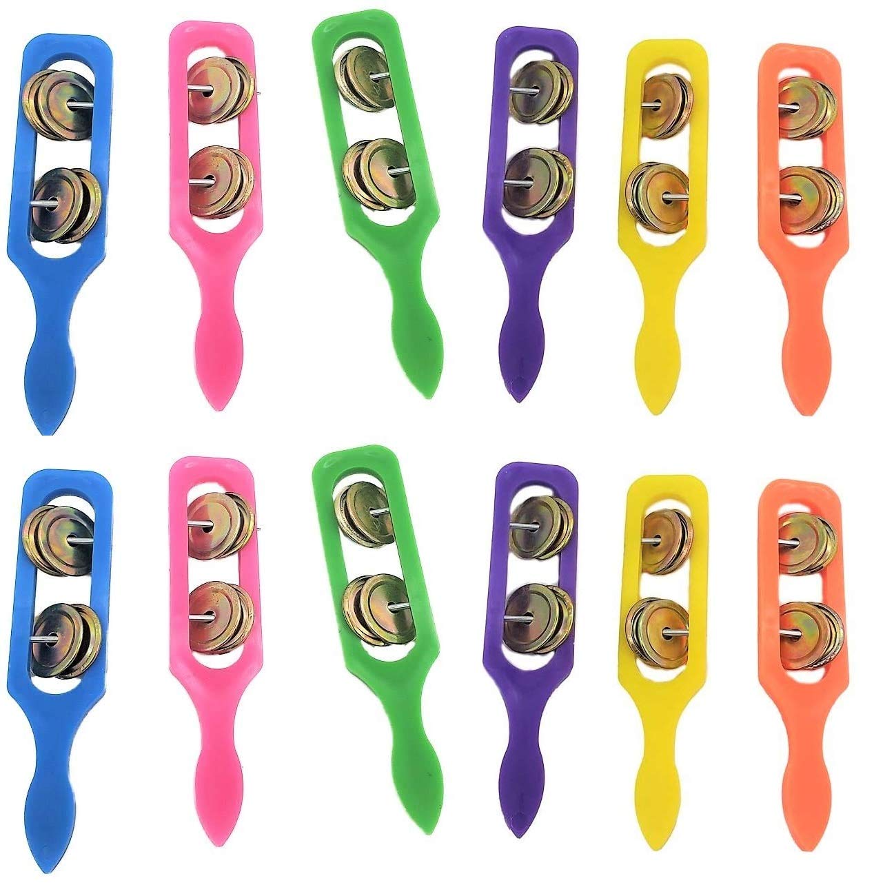 Zugar Land - 12 Cymbals with Plastic Handles (5) - Kids Party Supplies, Preschool Musical Instruments, Noisemakers (12 Pack, Mul