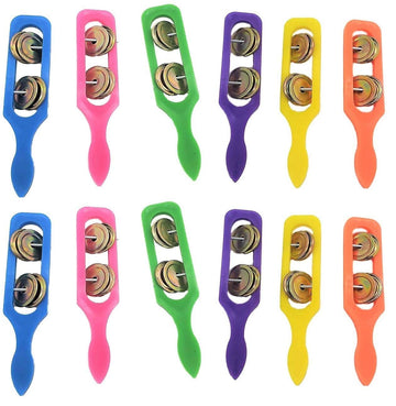 Zugar Land - 12 Cymbals with Plastic Handles (5) - Kids Party Supplies, Preschool Musical Instruments, Noisemakers (12 Pack, Mul