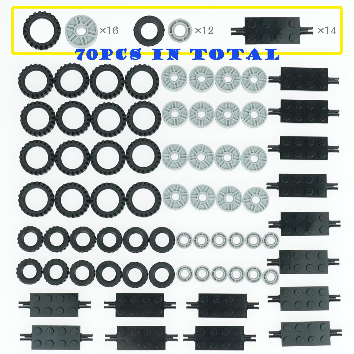 City Car Wheels Tires Axles Kits Set, 70Pcs Vehicle Truck Parts Classic Pieces Accessories, Bulk Bricks Sets Construction Toys