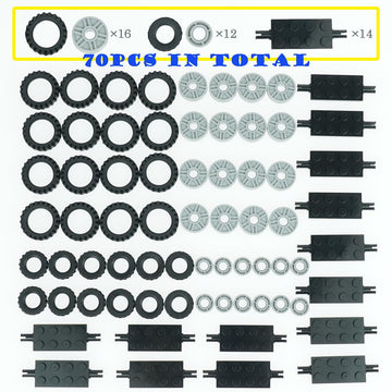City Car Wheels Tires Axles Kits Set, 70Pcs Vehicle Truck Parts Classic Pieces Accessories, Bulk Bricks Sets Construction Toys