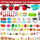 FunMission 134 Pcs Toy Kitchen Accessories, Pretend Cooking Toys with BBQ Grill, Pressure Cooker, Kettle, Pots, Pans, Kitchen Pl