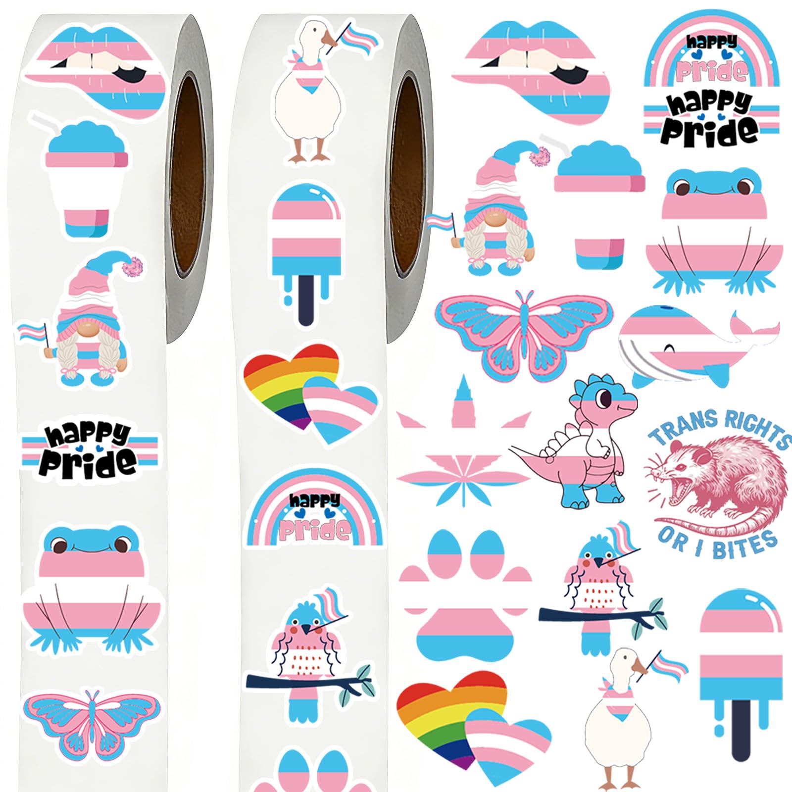 Dazoratix Trans Pride Stickers Roll - 1000 Pcs Transgender Decals Bulk Vinyl Label for Water Bottle Laptop Scrapbooking Celebrat