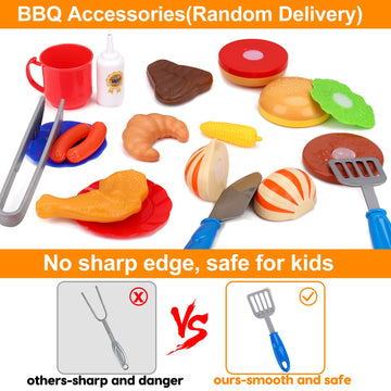 Kids Grill Playset with Apron Hat for Cooking Food Smoke Sound Light Outdoor Toy Pretend Play Set Kitchen Accessories BBQ Campin