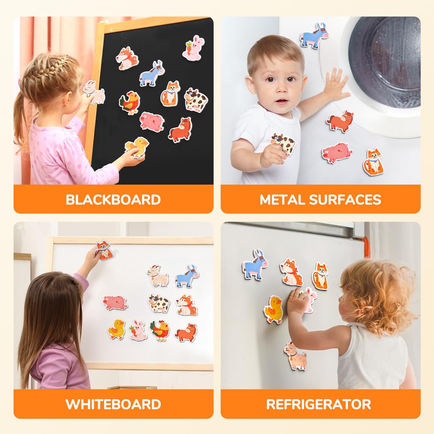 Joycat Wooden Fridge Magnets For Kids - 10 Cute Farm Animals Refrigerator Magnets For Toddlers, Large Kids Magnetic Toys, Fun Ed