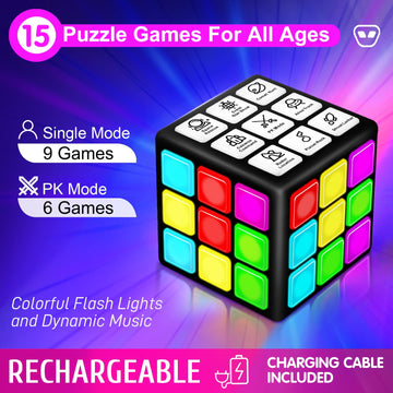 Xinbeiya Rechargeable Handheld Game Cube - 15 Fun Brain & Memory Games, Black, Medium, Ideal Gift for Kids 6-12+ Years Old