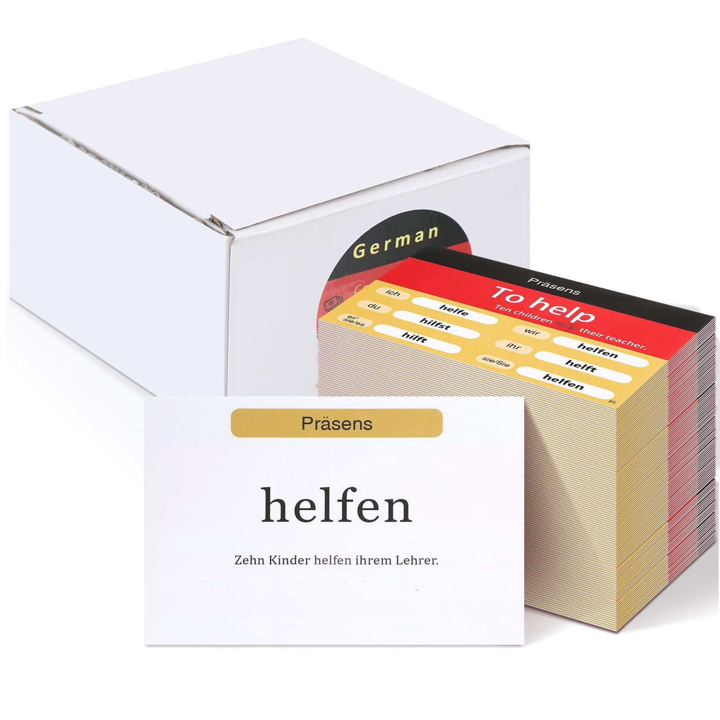 Resurhang 200 Pcs German Flashcards German Verb Conjugation Present Tense Flash Cards English German Flash Cards for mature-themeds Kids Study