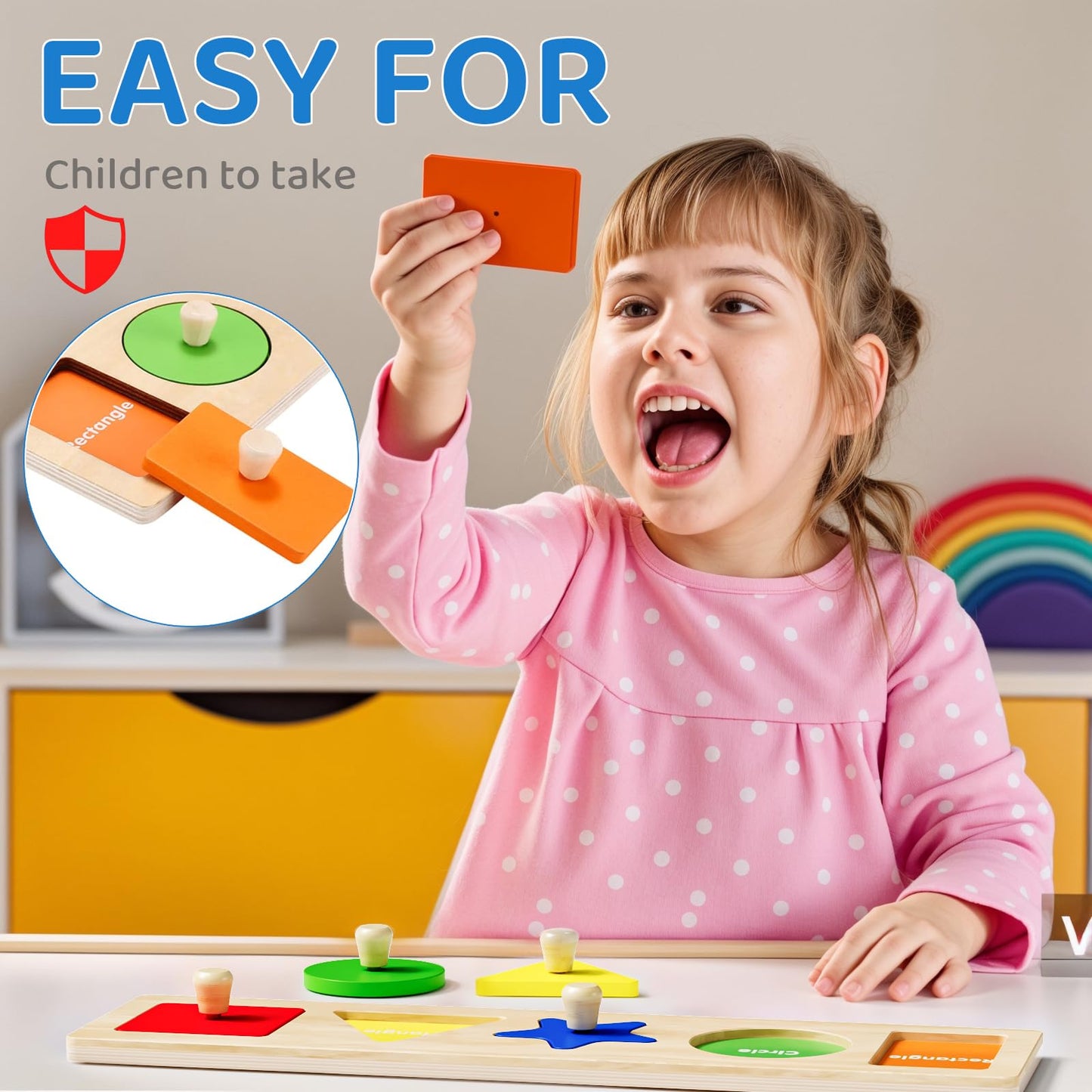 Qodoflr First Jumbo Knob Wooden Shape Puzzles For Toddlers 1-3,Montessori Shapes Sorter Board Toys Puzzle For1 2 Year Old,Preschool Learning Toys For Baby Kids,1-2 Year Old Boy Girl,Easter,Birthday
