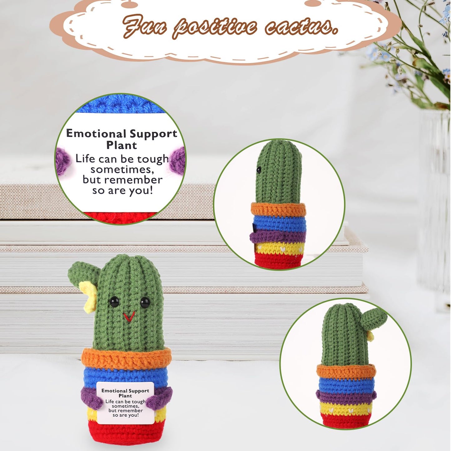 Lasuroa Funny Positive Cactus, 5.1 Inch Emotional Support Plush Crochet Potato Plant Knitted Doll Toy With Encouragement Card Wool Gift Decoration For Party, Birthdays, Mexican Cinco De Mayo Fiesta