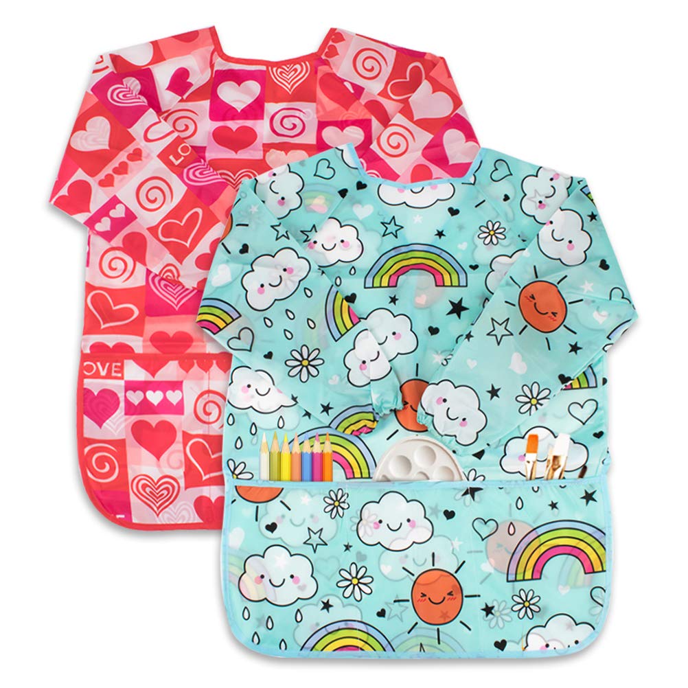 Bahaby 2 Pack Art Smock For Kid, Painting Apron For Children Waterproof Artist Smock With Long Sleeve And 3 Pockets For Age 3-8