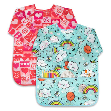 Bahaby 2 Pack Art Smock For Kid, Painting Apron For Children Waterproof Artist Smock With Long Sleeve And 3 Pockets For Age 3-8