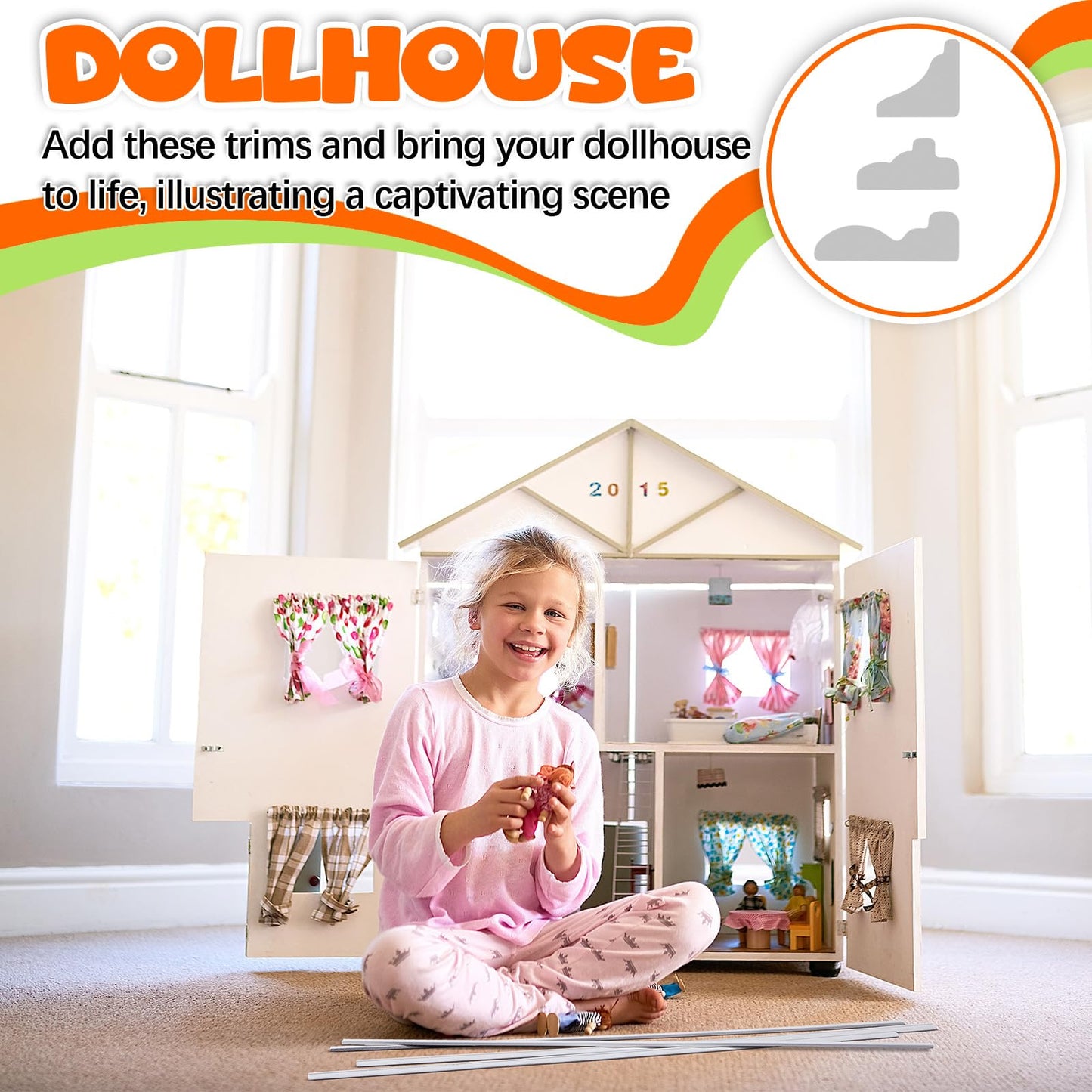Relaxgiant 24 Pcs Miniature Dollhouse Trim Dollhouse Accessories 3 Styles On 1: 12 Scale 16'' Long Wooden Trims Finishing Corner