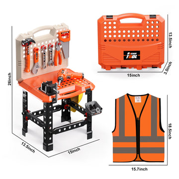 Kids Tool Bench -Toy Workbench with Electric Drill Toy Tool Accessories and Construction Vest 91pcs Toddler Tool Bench,Pretend P