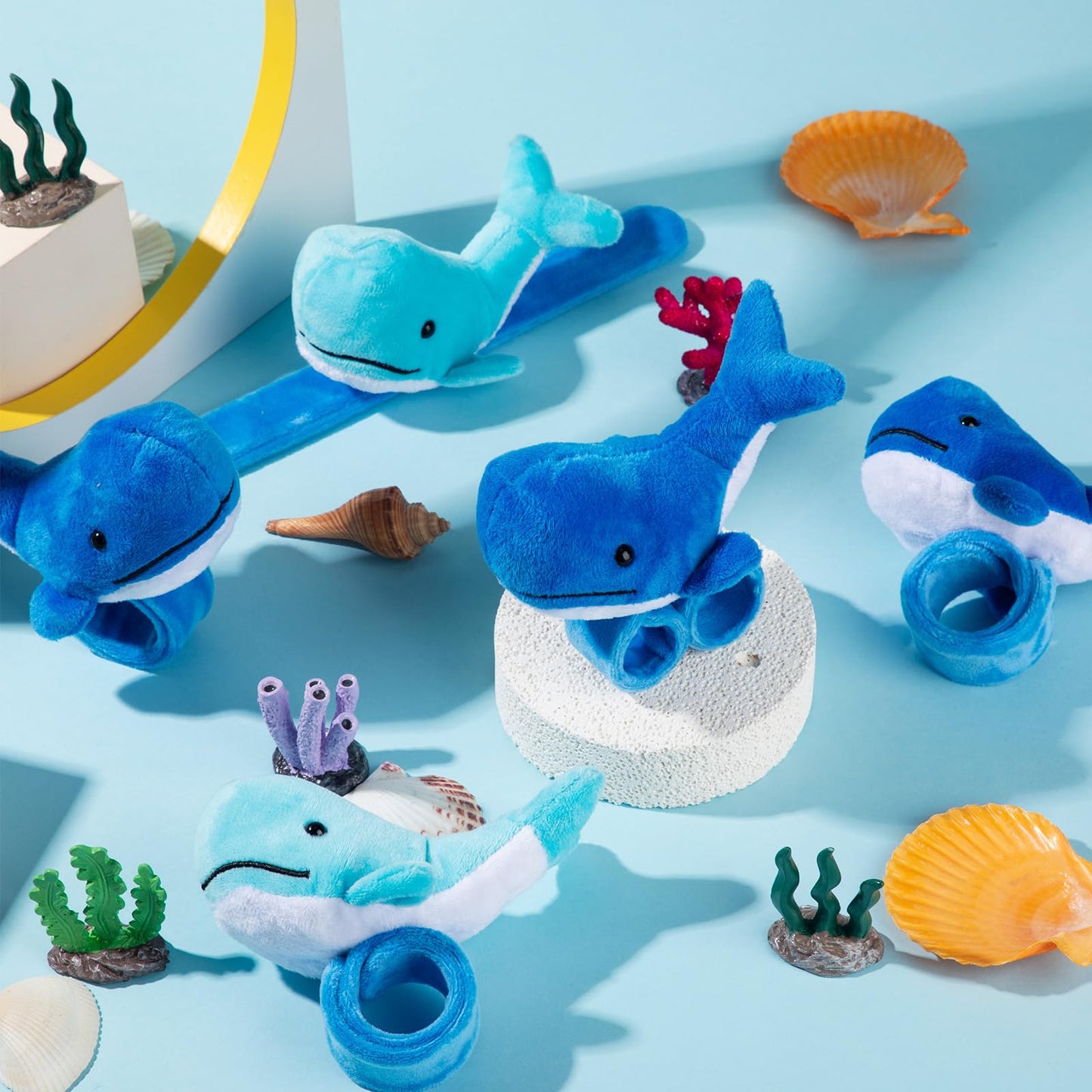 Lenwen 8 Pcs Whale Stuffed Animals Slap Bracelets for Kids Plush Animal Slap Snap Bracelets Bulk Whale Wrist Bands Adopt an Anim