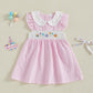 First 2Nd 3Rd Birthday Outfit Girl Smocked Doll Collar Birthday Girl Dress Dresses Boho Toddler Baby Girl Clothes (Doll Collar P