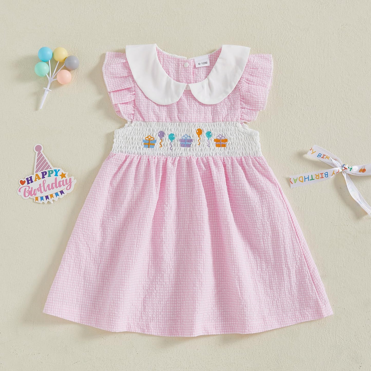 First 2Nd 3Rd Birthday Outfit Girl Smocked Doll Collar Birthday Girl Dress Dresses Boho Toddler Baby Girl Clothes (Doll Collar P