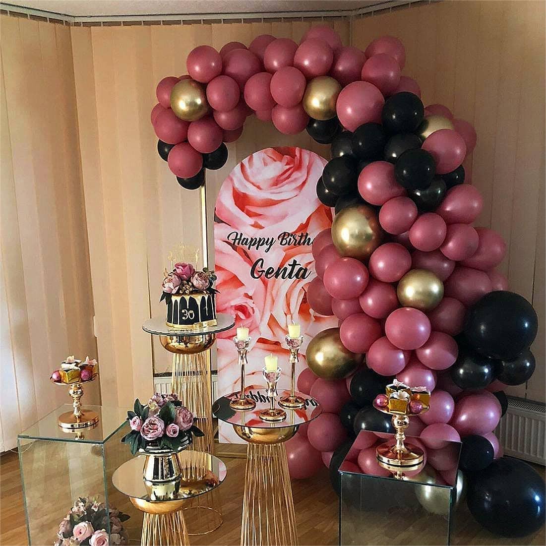 Dusty Pink And Black Balloon Arch Kit, 112 Pcs Pink Rose Gold And Black Balloons Garland With Rrose Gold Confetti Metallic Rose