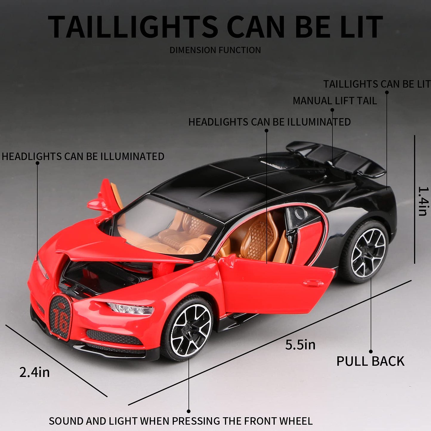 1:32 Bugatti Chiron zinc Alloy Pull Back Car Diecast Electronic Toys with Lights and Music,Decorative,Mini Vehicles Toys for Kid