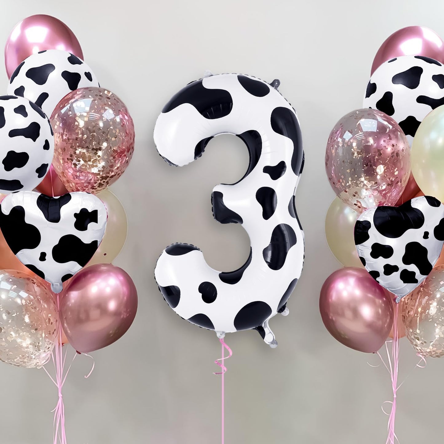 Cow Print Number 3 Balloon, Large 40 Inch Cow Number Birthday Balloons, Foil Mylar Number 3 Balloons For 3 Year Old Birthday Par