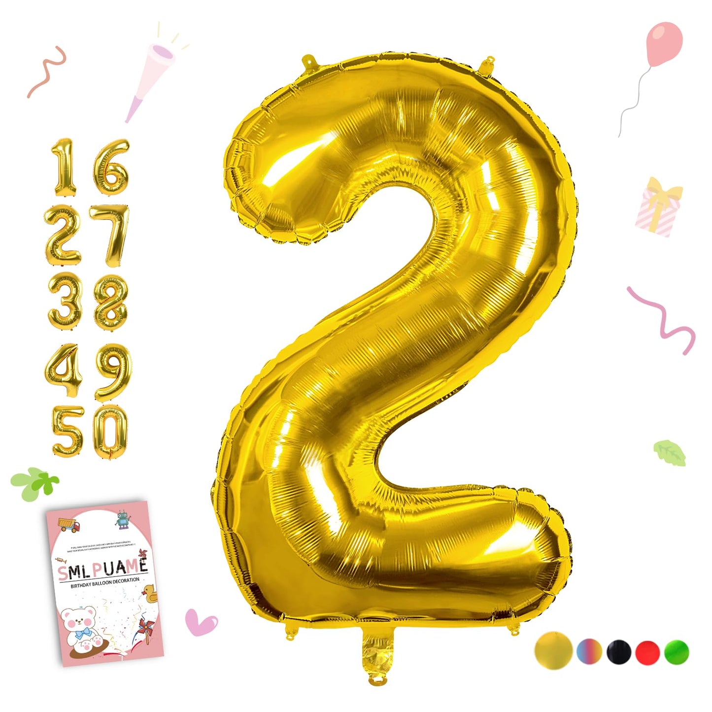 Smlpuame 40 Inch Number Balloon 0-9 Gold Large Number 2 Balloons,Digital Balloons For Birthday Party Celebration Decorations Sup