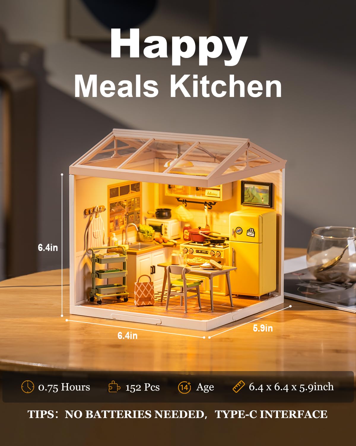 Rowood Miniature House Kit DIY Plastic Mini Dollhouse Kit to Build for mature-themeds mature-themed Craft Kits Teen Girl Gifts on Birthday Christmas-Happy Meals Kitchen