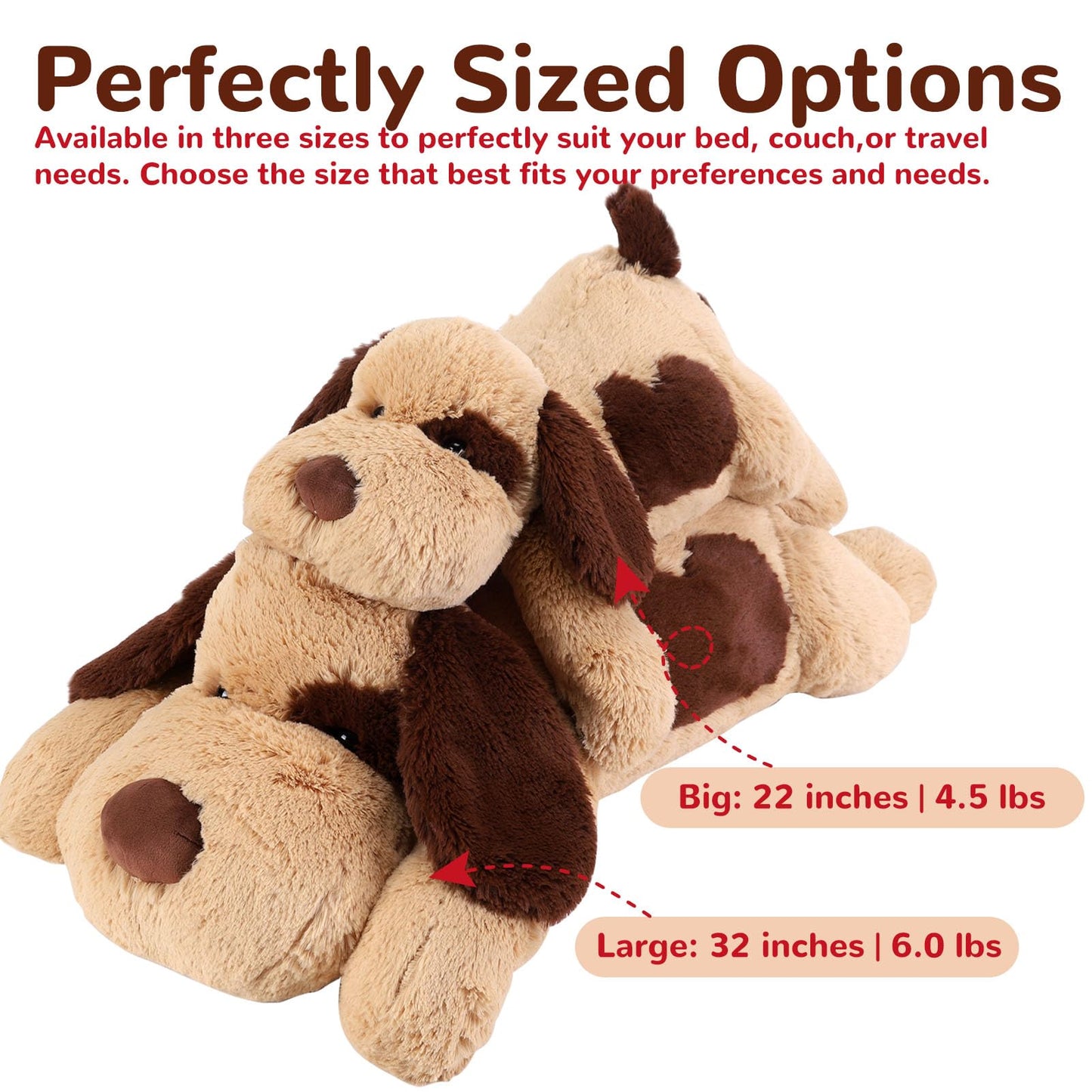 Meowtastic Brown Dog Weighted Stuffed Animals - 22 Inch 4.5 Pounds Weighted Plush Dog Stuffed Animals - Big Stuffed Dog Weighted Plush Pillow - Cute Plush Toys Gifts For Kids & Adults (22' 4.5 Lbs)