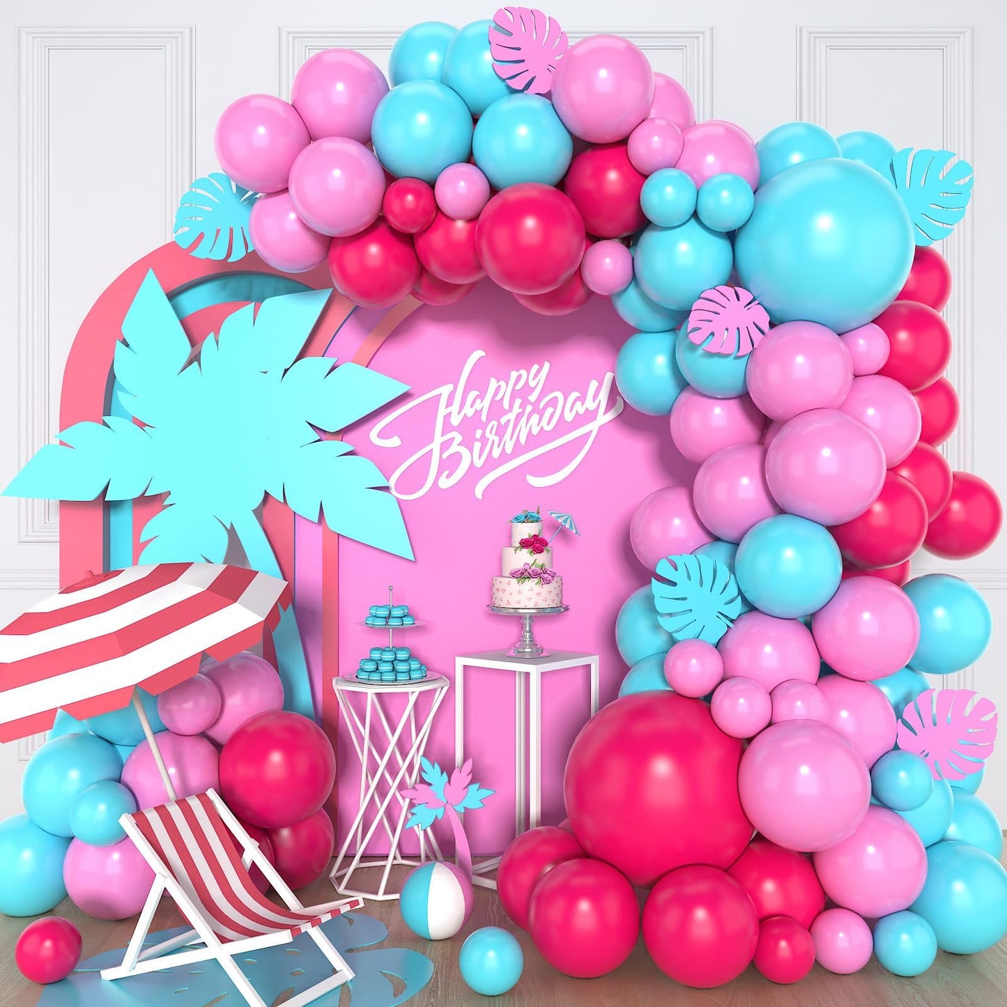 Paready Hot Pink and Teal Balloon Arch Kit - 112 Pcs Latex Balloons for Birthday, Baby Shower, Wedding, Summer Party