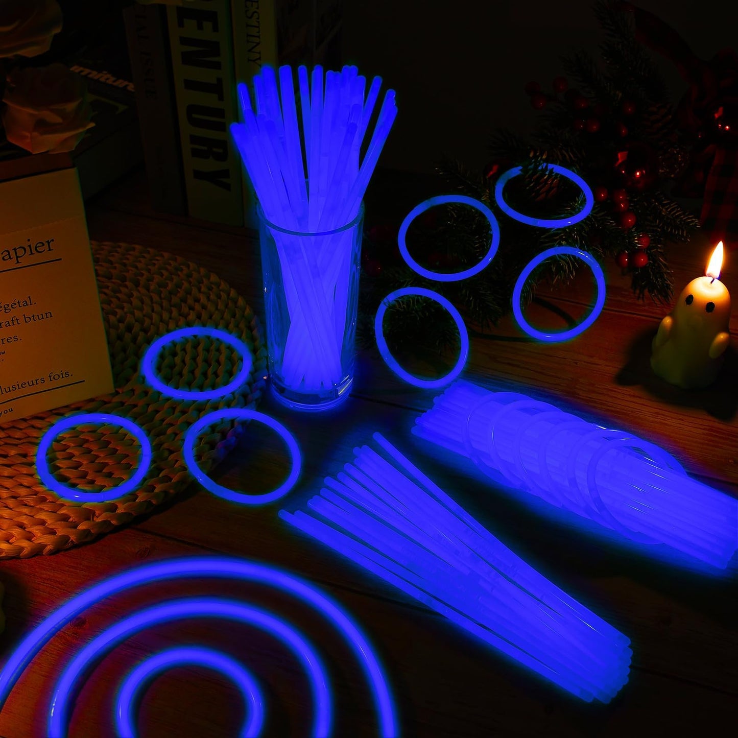 Taikula 60 Pack 8    Blue Glow Sticks Bulk with 60 Connectors Neon Glow In The Dark Party favors Supplies for Holiday Birthday P