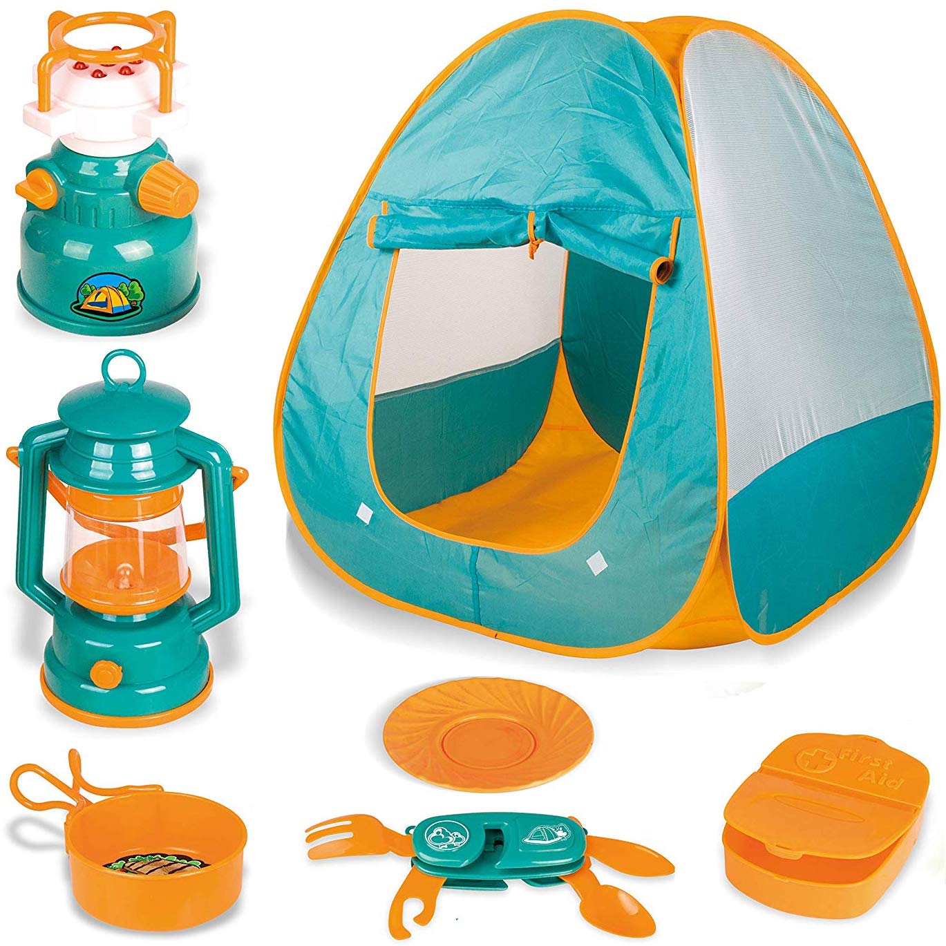 Kids Camping Set with Pop Up Tent - Little Explorers Playhouse Toddler Toys for Boys with Camp Gear for Children Indoor Outdoor 