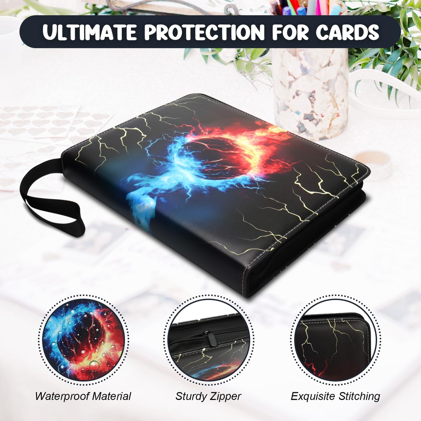 Card Binder 900 Pockets  Trading Card Binder 9-Pocket Card Holder Binder fits 900 Cards with 50 Removable Card Sleeves and Zipper Card Collection Binder for Boys and Girls Organized