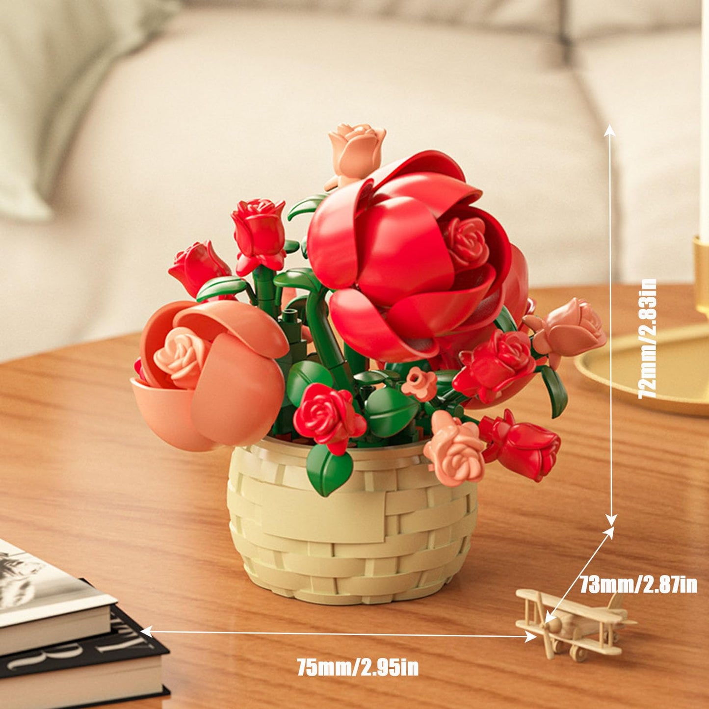 Vilbocr Mini Flowers Building Block Set Flower Blocks Toys Plants and Succulent Toys Building Block Flowerpot Botanical Collection Birthday Gift for Girls Boys mature-themeds Kids Ages 6+ (Rose 128Pcs)