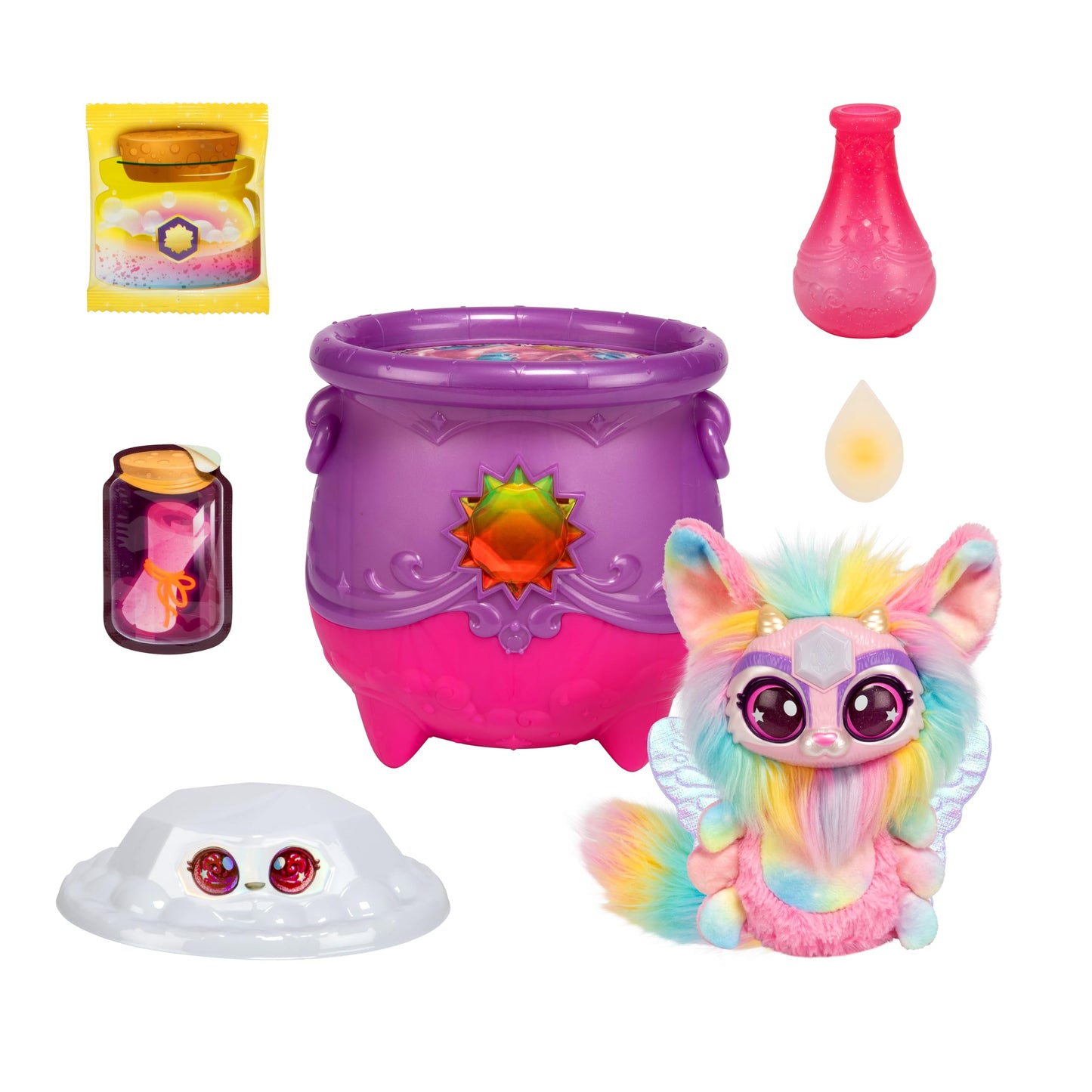 Magic Mixies Magical Gem Surprise Cauldron - Sun, Medium Plushie, Model 14926, Includes Fizzing Cauldron & Solar Gem Surprises