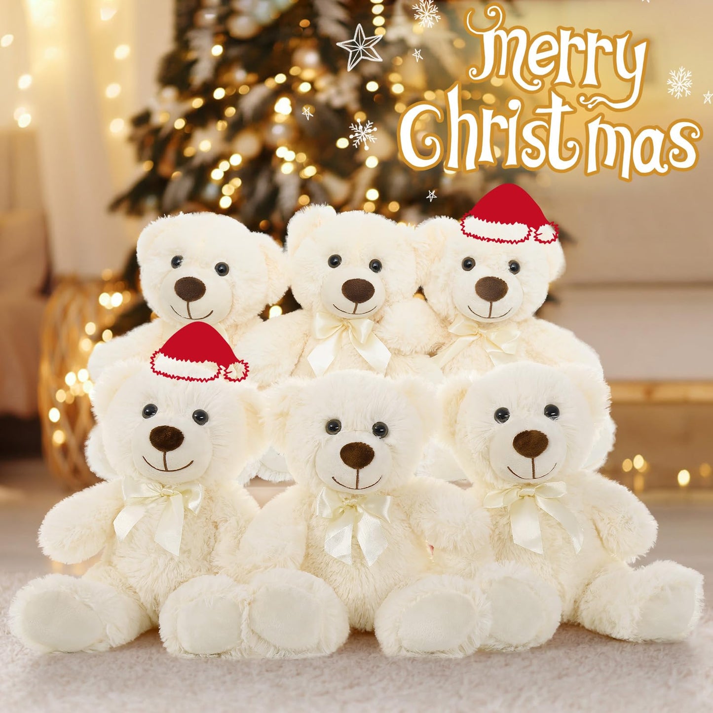 Morismos 6 Pack Teddy Bear Bulk, Soft Bulk Teddy Bear Stuffed Animals 13.5', Small Bear Plush For Baby Shower, Kids, White