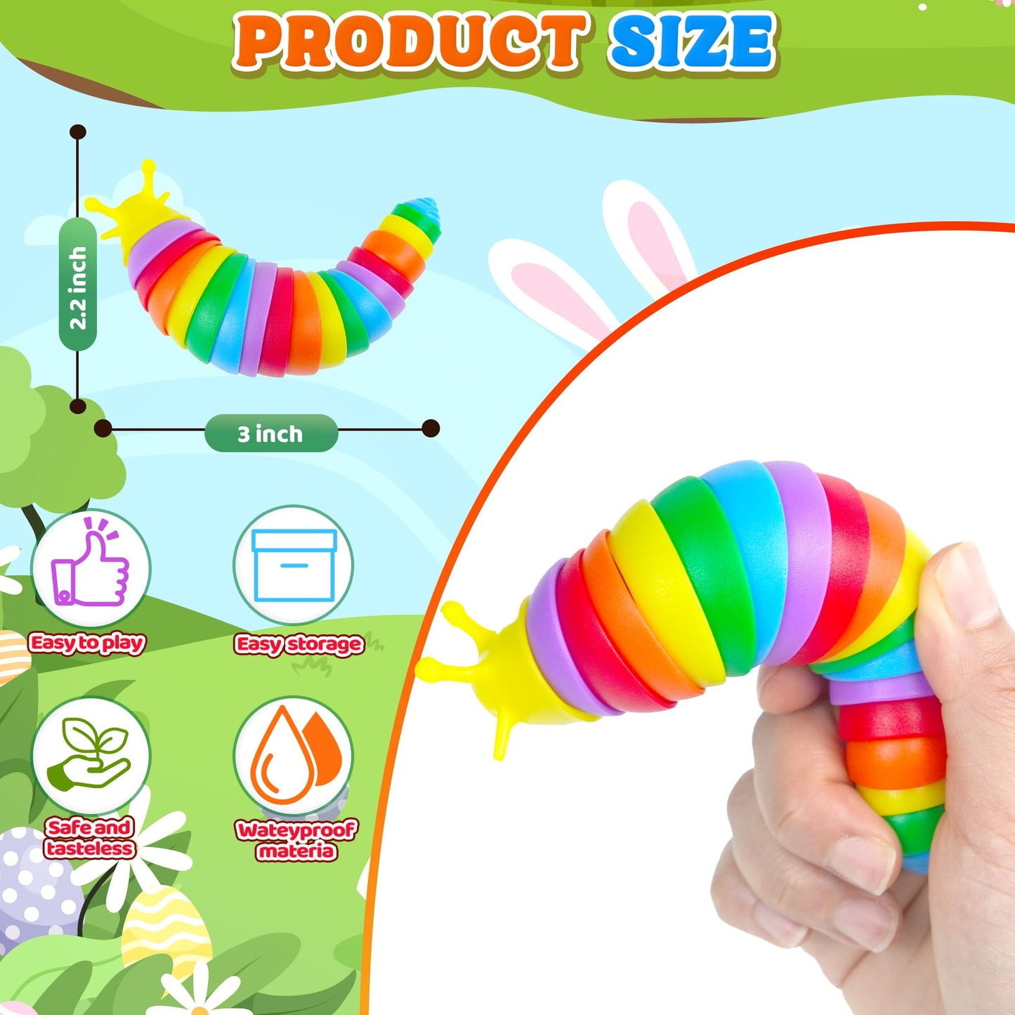12Pcs Baby Sensory Fidget Slug Toys Pack, Asmr Travel Airplane Activities Road Trip Car Toy For Toddler Kids Figette Worm For Ad