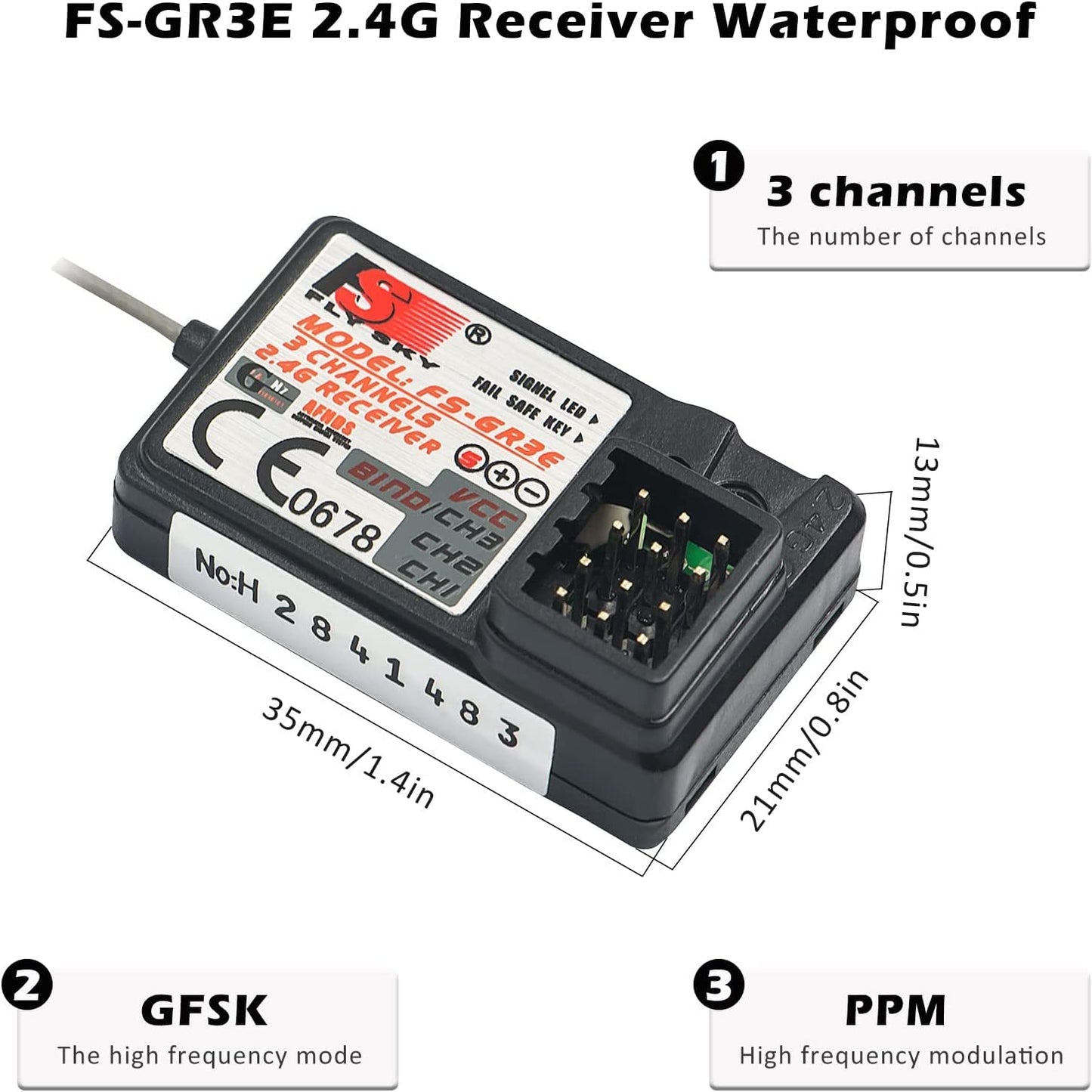 WOAEIUOS Flysky FS-GR3E Receiver AFHDS Long Range 3CH 2.4GHz Surface Receiver for FS-GT2 FS-GT2B FS-GT3B FS-GT3C FS-IT4S Transmi