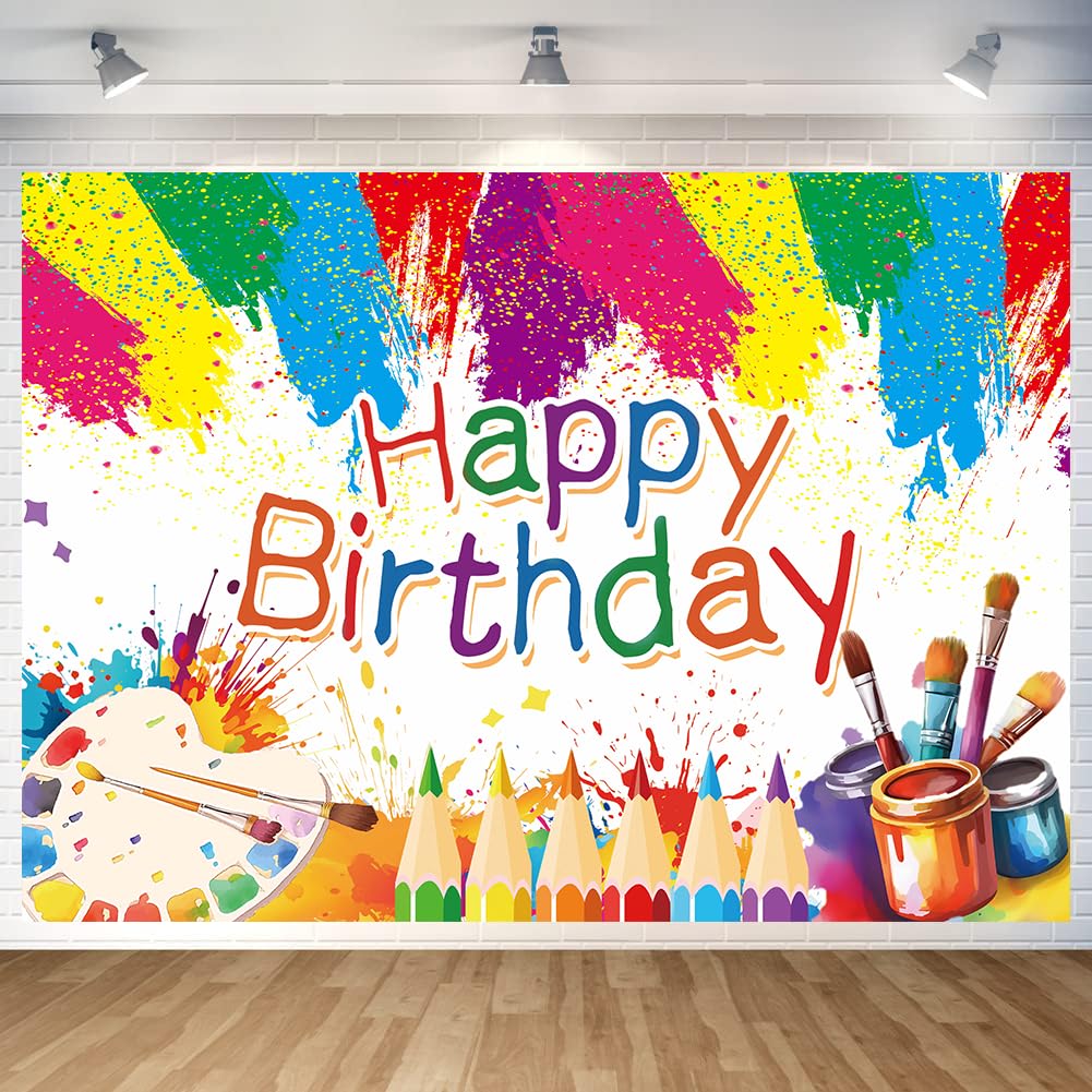 Art Painting Birthday Party Backdrop Art Paint Happy Birthday Banner Graffiti Photography Background for Artist Theme Party Supp