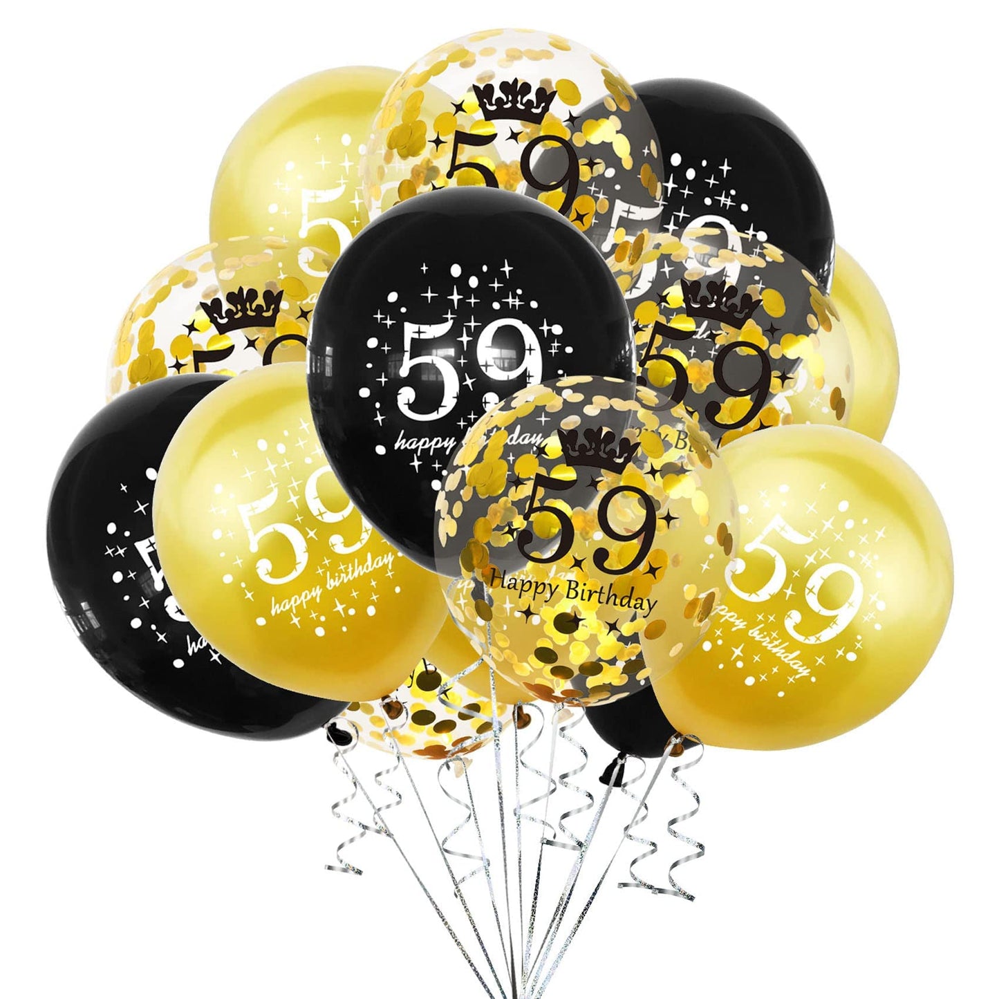 Shuntai 59Th Birthday Balloons Black And Gold 59Th Birthday Decorations For Men Women Latex Confetti Balloon Happy 59 Years Old